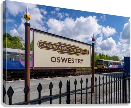 Oswestry railway station sign in Shropshire  Canvas Print