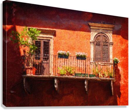Digital oil painting of an old balcony in Verona  Canvas Print