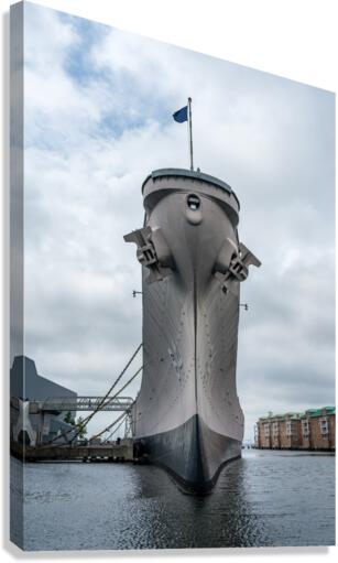 Prow of the USS Wisconsin warship docked in Norfolk Virginia  Canvas Print