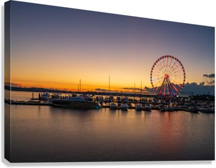 Ferris wheel at National Harbor at sunset  Canvas Print