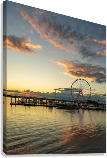 Ferris wheel at National Harbor at sunset  Canvas Print