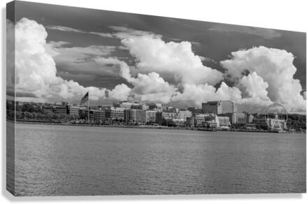 Dramatic monochrome panorama of National Harbor near Washington   Canvas Print
