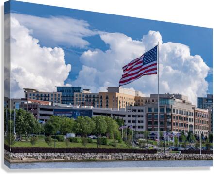 USA Flag flying at National Harbor in Maryland near Washington D  Canvas Print