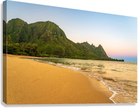 Early morning sunrise over Tunnels Beach on Kauai in Hawaii  Canvas Print
