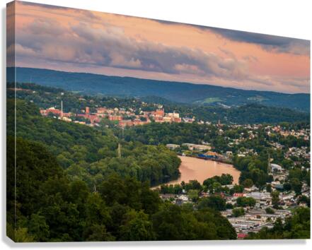 Sunset lights the sky above Morgantown in West Virginia  Canvas Print