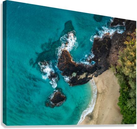 Top down view of rocks and waves on Lumahai beach Kauai  Canvas Print
