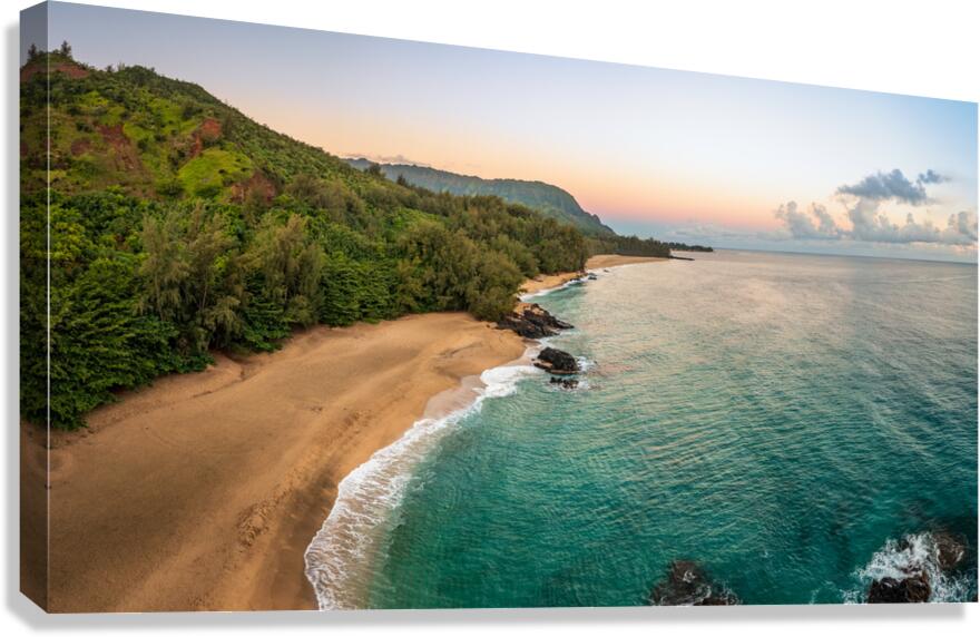 Aerial image of Lumahai Beach on the north shore of Kauai  Impression sur toile