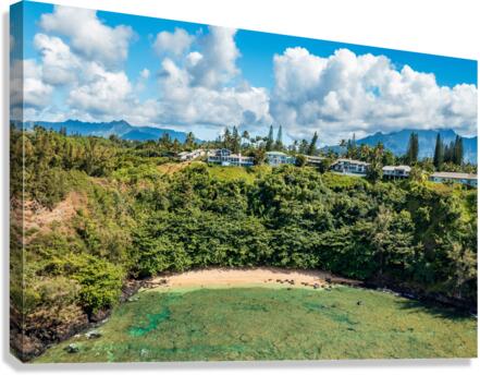 Aerial view of Sealodge beach in Princeville on Kauai  Canvas Print