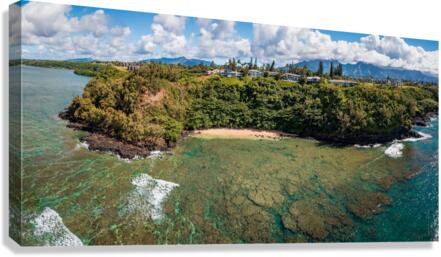 Aerial view of Sealodge beach in Princeville on Kauai  Impression sur toile