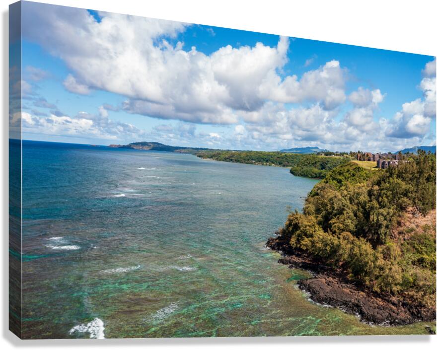 Aerial view of Princeville coastline on Kauai  Canvas Print