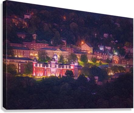 Pastel drawing campus of West Virginia university at night  Impression sur toile