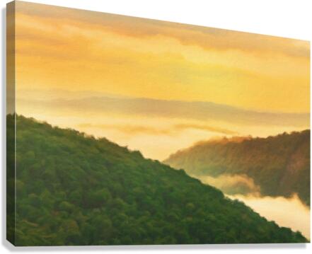 Painting of Cheat River gorge at sunrise near Raven Rock  Impression sur toile