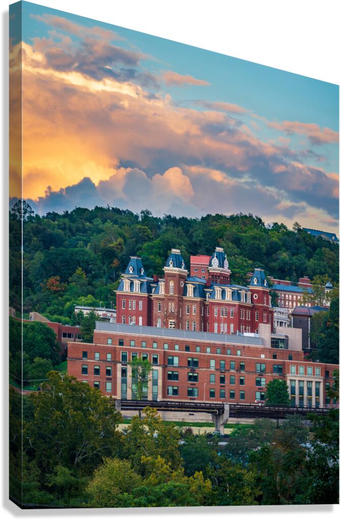 Brooks Hall and Woodburn Hall at sunset in Morgantown WV  Canvas Print