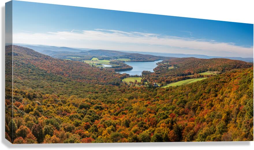 View of the fall colors of Pennsylvania to High Point Lake  Canvas Print
