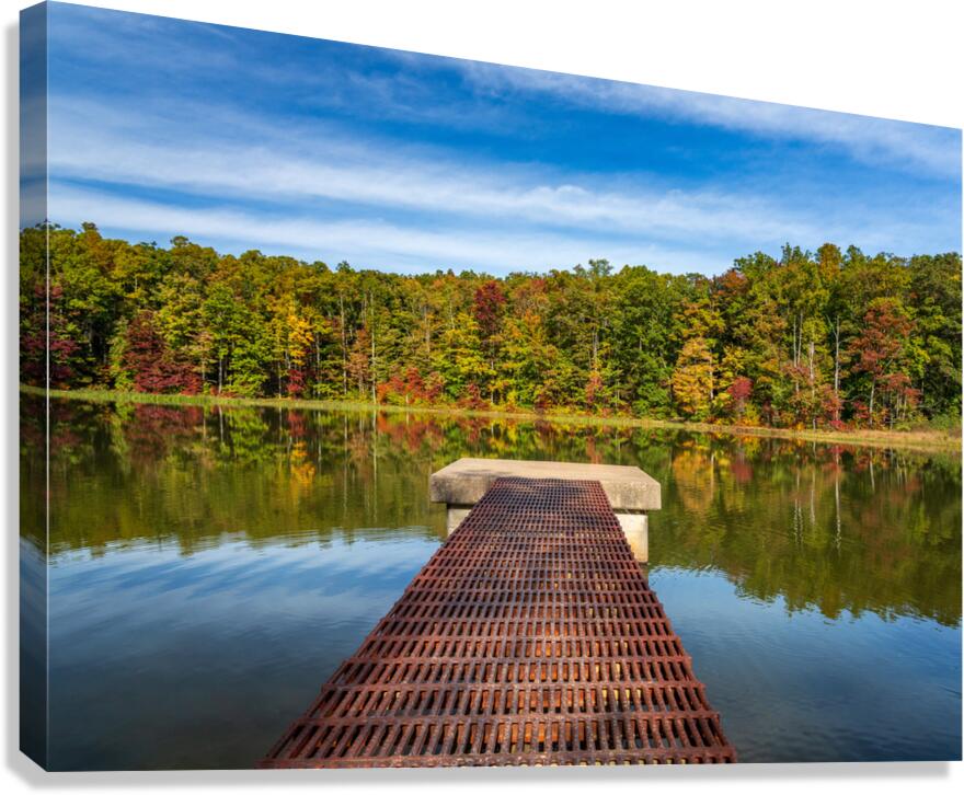 Fall leaves and metal pier in Coopers Rock State Forest in WV  Canvas Print
