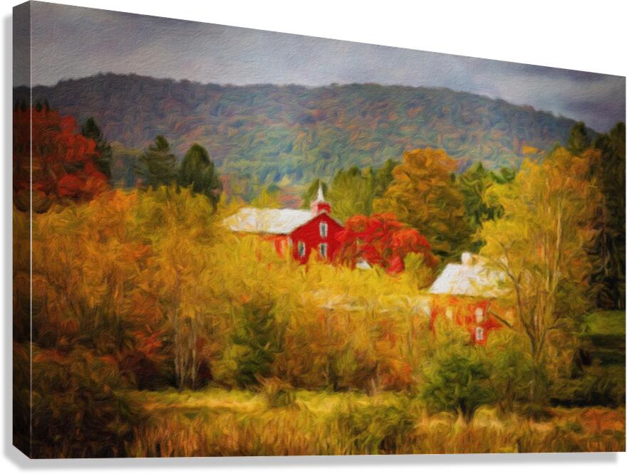 Painting of historic red barn nestled in fall colors in West Vir  Impression sur toile
