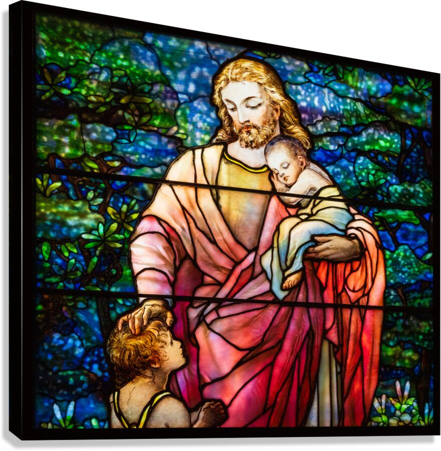 Christ and the Children. Tiffany stained glass windows from 1916 Canvas Print