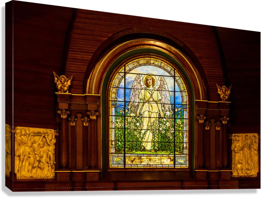The Angel among the Lilies. Tiffany stained glass window. 1896 Canvas Print
