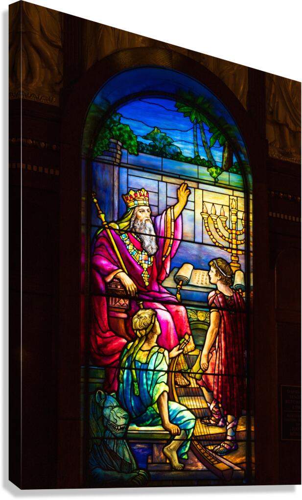 David set singers before the Lord. Tiffany stained glass window.  Canvas Print