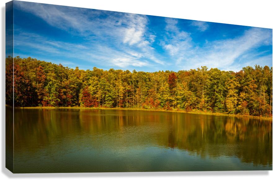Fall leaves surround reservoir in Coopers Rock State Forest in W  Impression sur toile