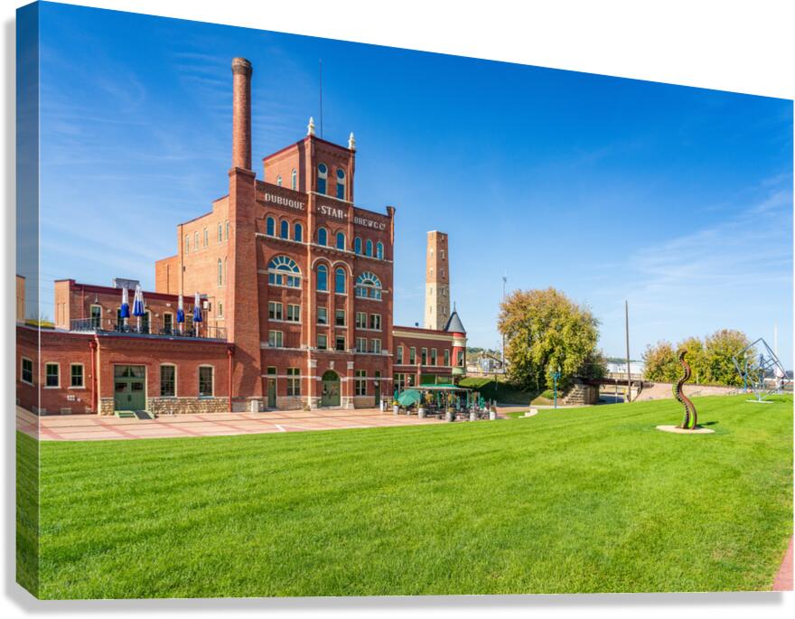 Historic Dubuque Star Brewery alongside Mississippi river  Impression sur toile