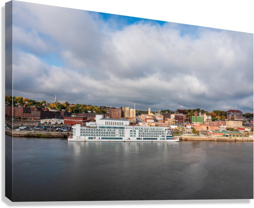 Cityscape of Burlington in Iowa from the Mississippi river  Canvas Print