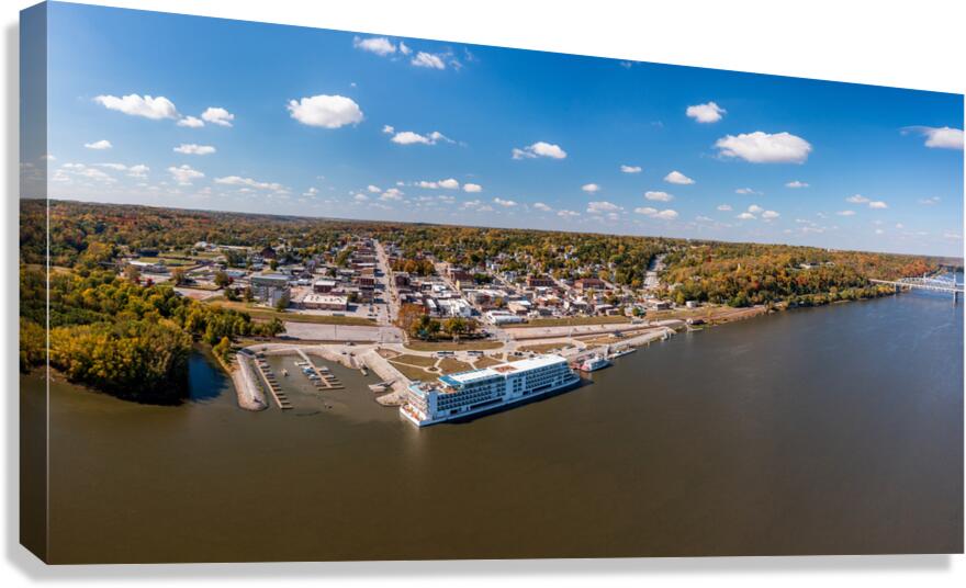 Townscape of Hannibal in Missouri with Viking Mississippi boat  Canvas Print