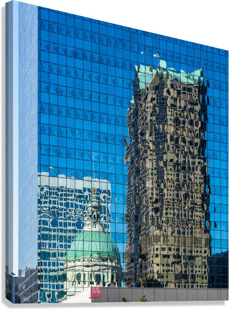 Complex reflections of a modern skyscraper in St Louis office bu  Canvas Print
