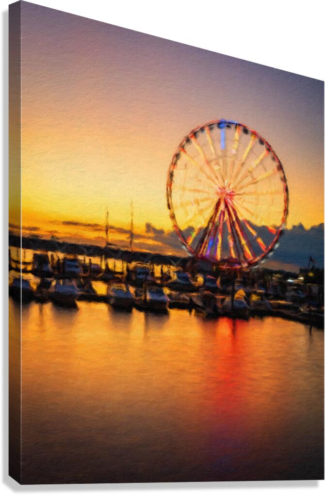 Impressionistic view of Ferris wheel at National Harbor at sunse  Canvas Print
