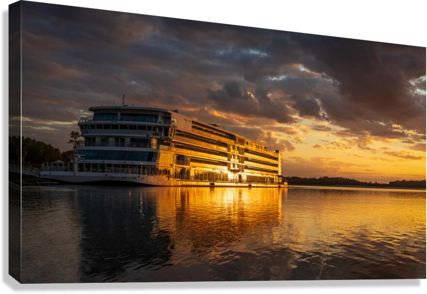 Sunset over Viking Mississippi river  cruise boat near Vicksburg  Canvas Print