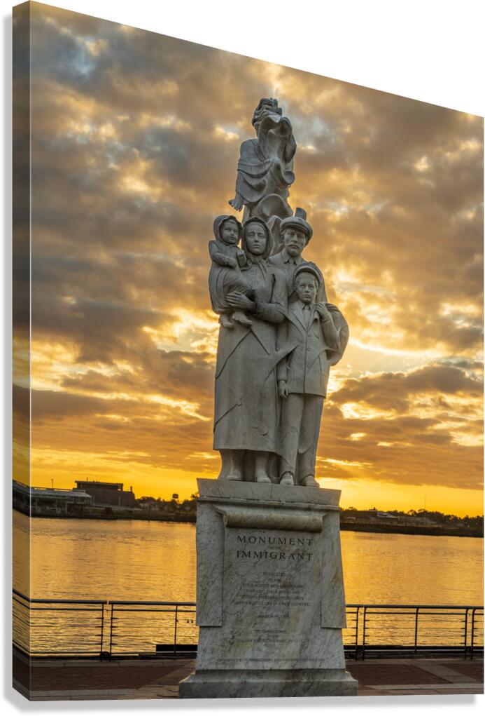 Monument to the Immigrant sculpture in New Orleans at sunrise  Canvas Print