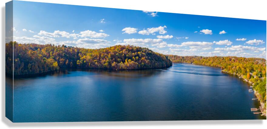 Aerial panorama of fall colors on Cheat Lake Morgantown WV with  Impression sur toile