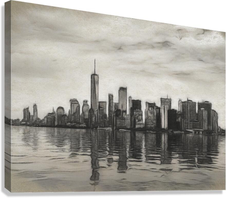 Charcoal drawing of the Manhattan Skyline  Impression sur toile