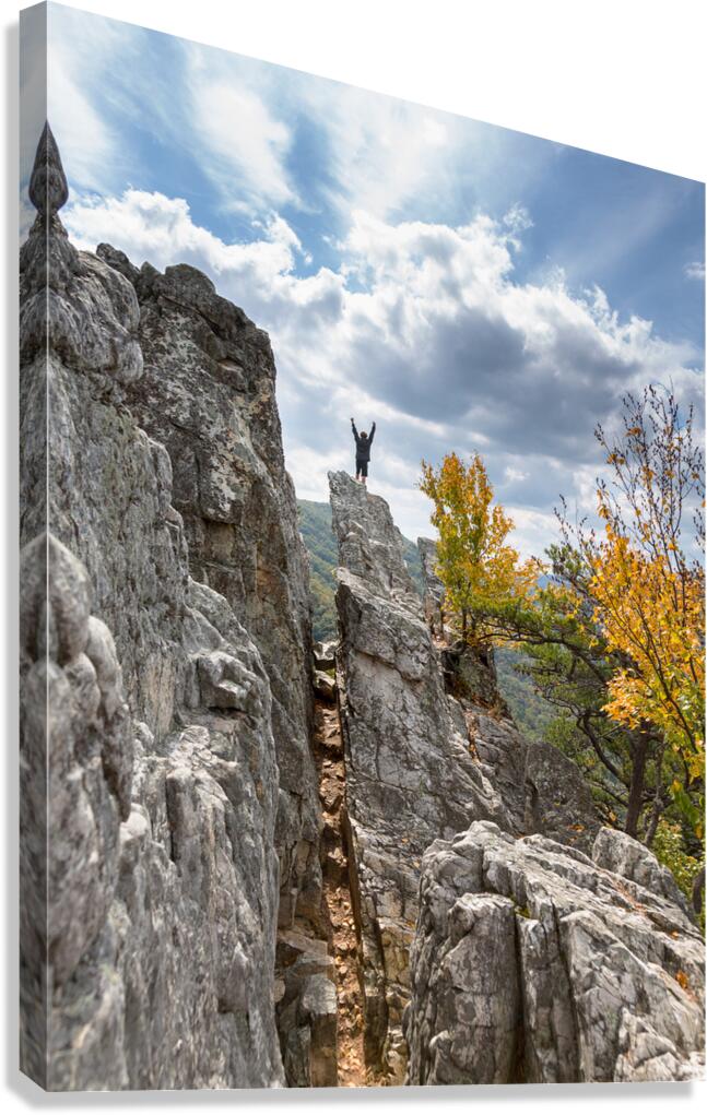 Climber on top of Seneca Rocks  Impression sur toile