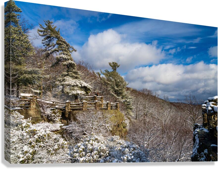 Coopers Rock overlook covered in winter snow near Morgantown  Canvas Print