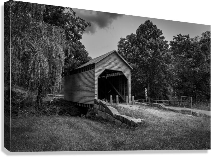 Dents Run Covered bridge near Morgantown WV in monochrome  Canvas Print