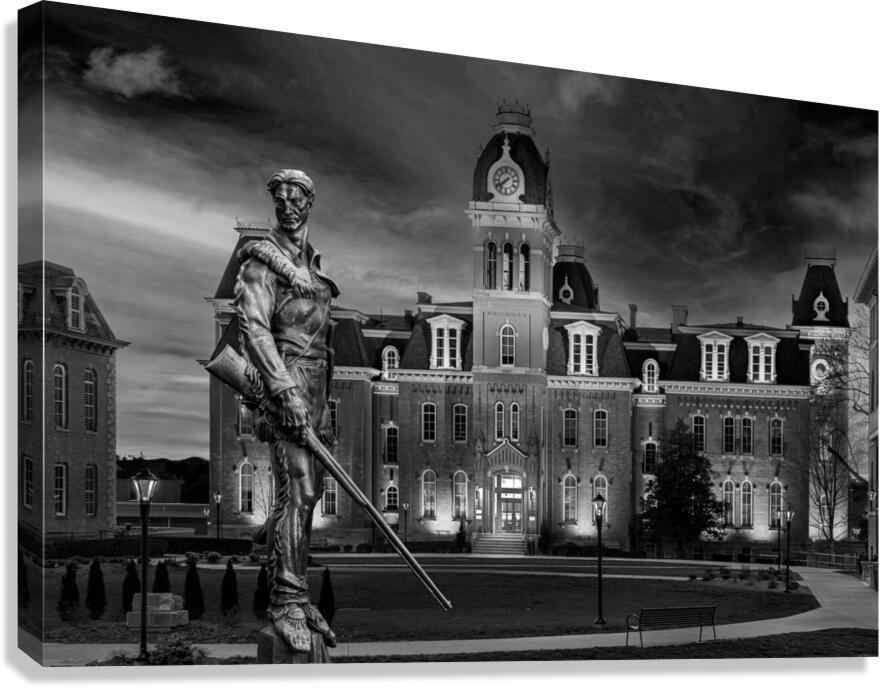 BW Mountaineer statue in front of Woodburn Hall at WVU  Canvas Print