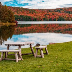 Wooden table and stools by Silver Lake Vermont
