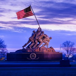 Iwo Jima Memorial at dawn as sun rises