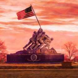 Digital painting of Iwo Jima Memorial at dawn as sun rises