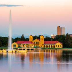 City Park in Denver with boathouse Ferril Lake
