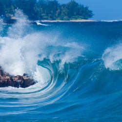 Powerful waves break at Lumahai Beach Kauai