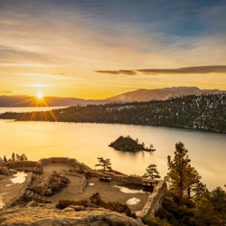 Sunrise over Emerald Bay on Lake Tahoe