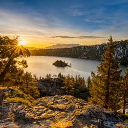 Sunrise over Emerald Bay on Lake Tahoe