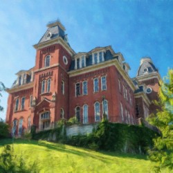 Impressionist view of Woodburn Hall in Morgantown