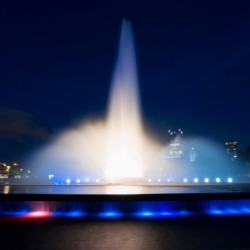 Point State Park Fountain in downtown Pittsburgh at night