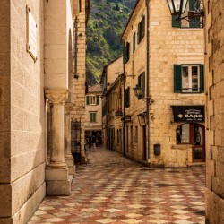 Narrow streets in Kotor in Montenegro