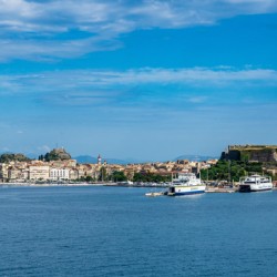 Panorama of port by Kerkyra on Corfu