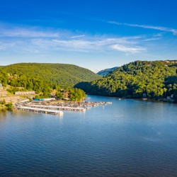 Wide panorama of Cheat Lake on a summer evening