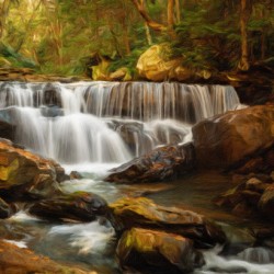 Impressionistic Deckers Creek waterfall in West Virginia